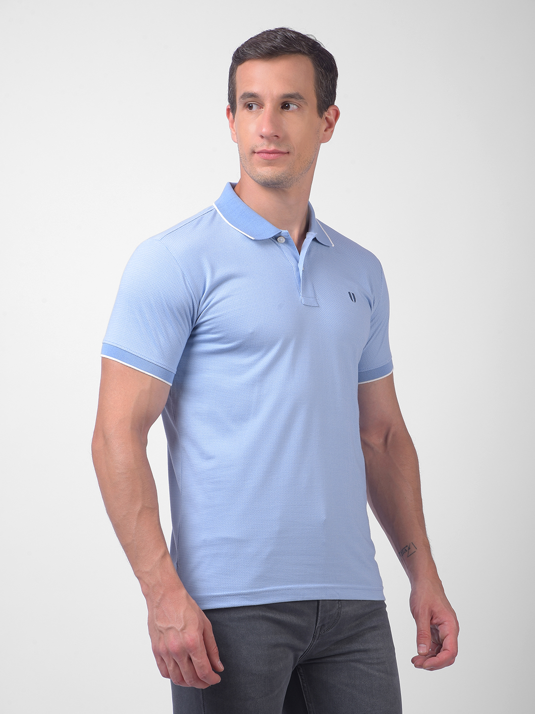 Numero Uno Men Light Blue Polo Neck T-Shirt